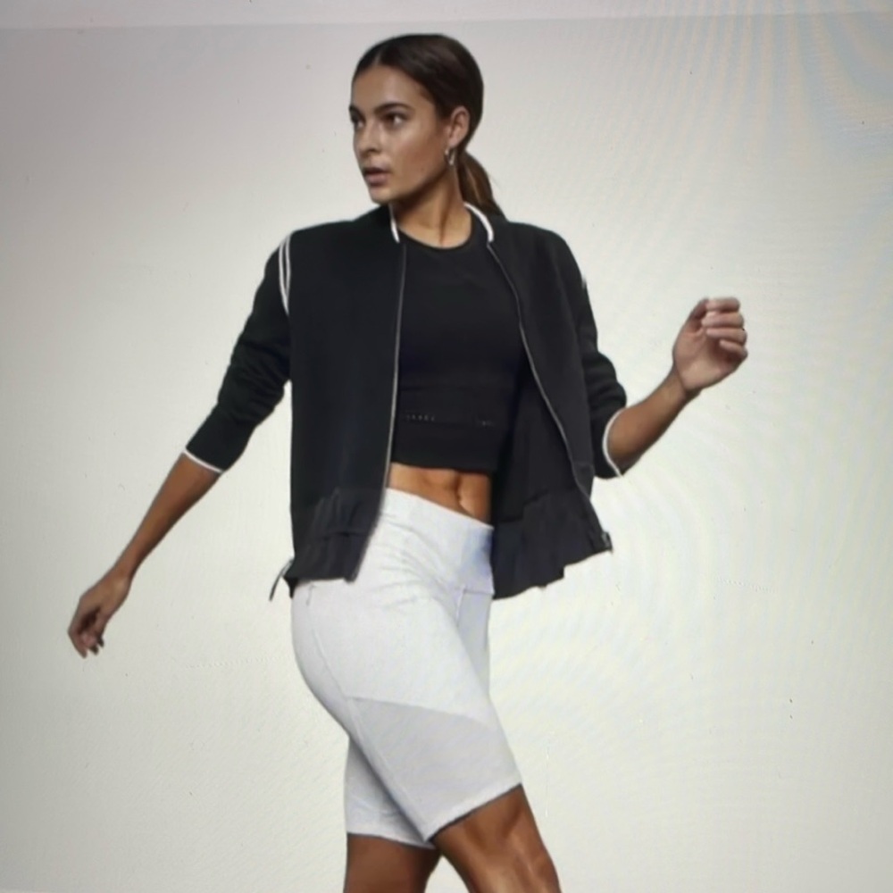 Athleta Venture Full Zip Black Knit Sweater Ruffle Cinch Women’s Small